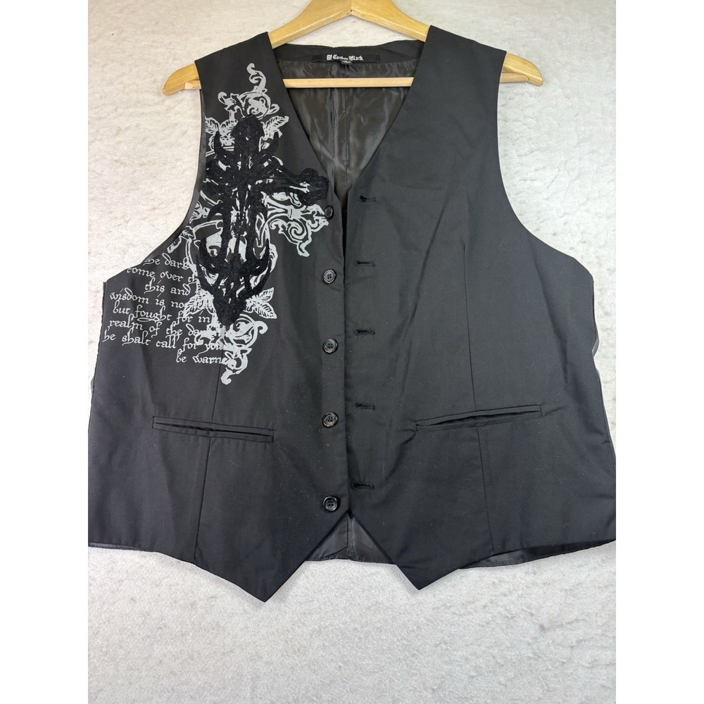 Carbon Black Vest Men's L Black Goth Graphic V-Neck Front Button Formal